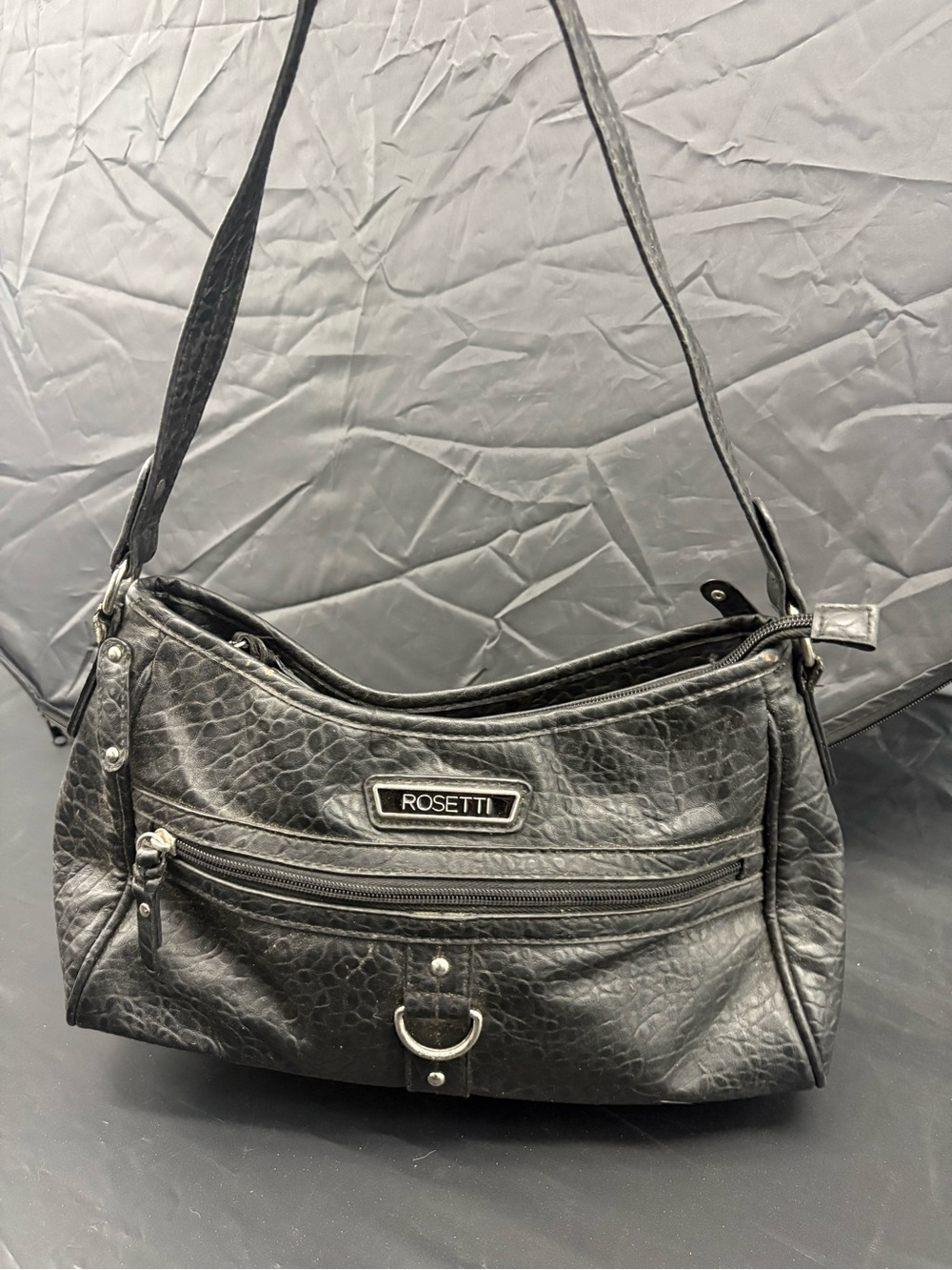 Rosetti Black Textured Shoulder Bag with Front Zip